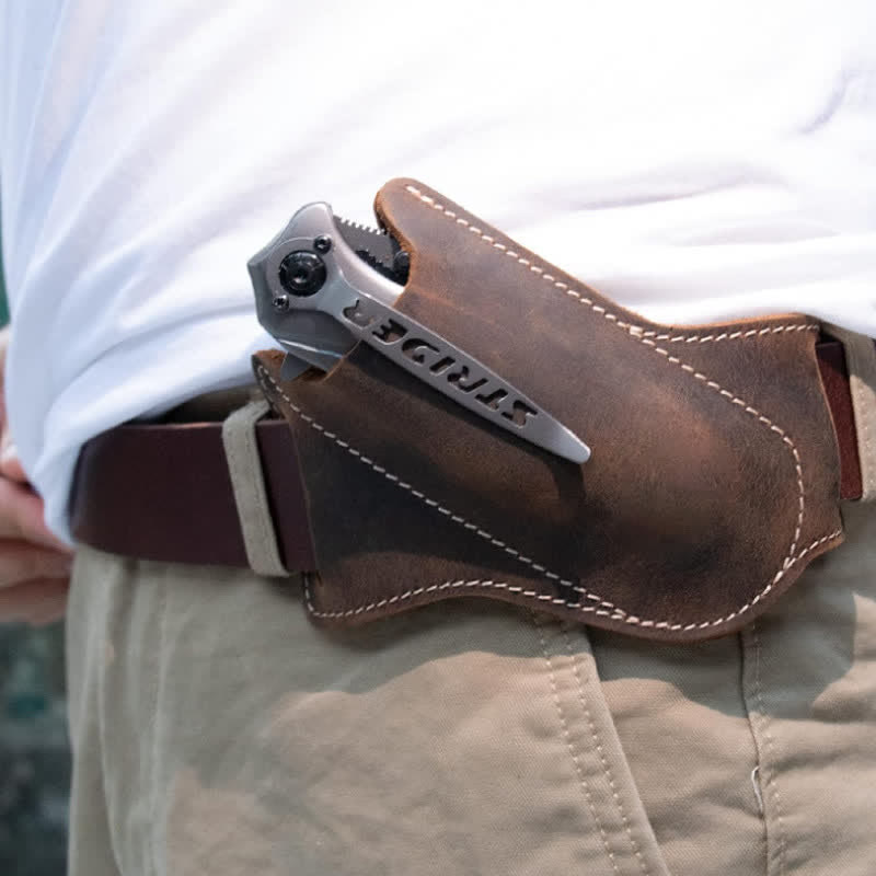 EDC Coltello pieghevole Fodero Fondina in pelle Cintura Borsa - Marrone - image 0
