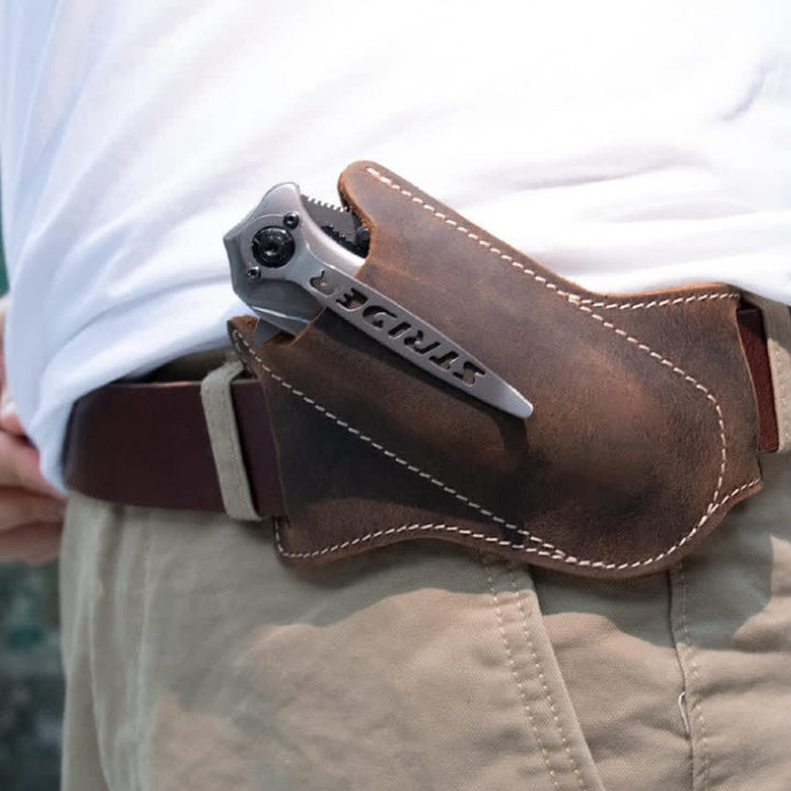 EDC Coltello pieghevole Fodero Fondina in pelle Cintura Borsa - Marrone - image 0
