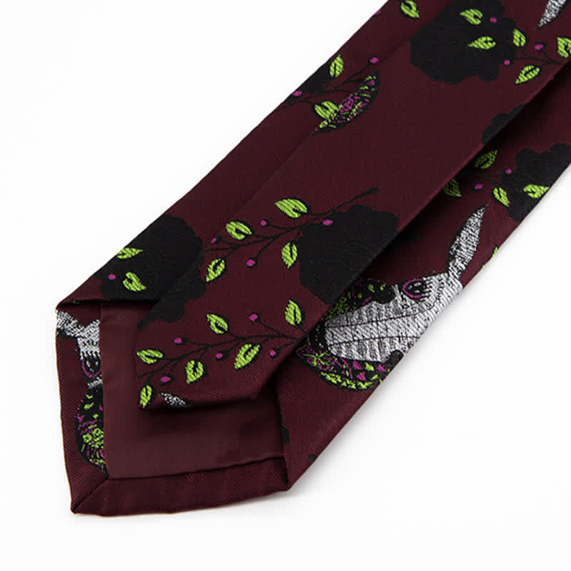 Cravatta da uomo bordeaux, nera, con rosa e cervo - image 3