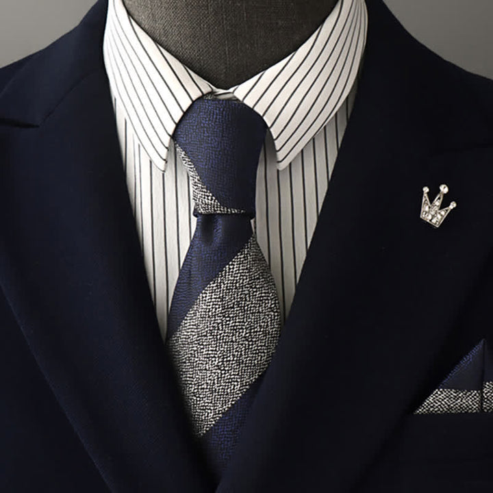 Cravatta a righe blu navy e grigie da uomo - Blu navy e grigio - image 0