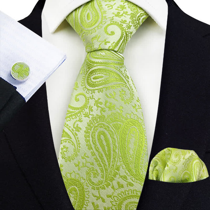 Set di 3 cravatte esotiche Paisley da uomo - VerdeGiallo - image 17