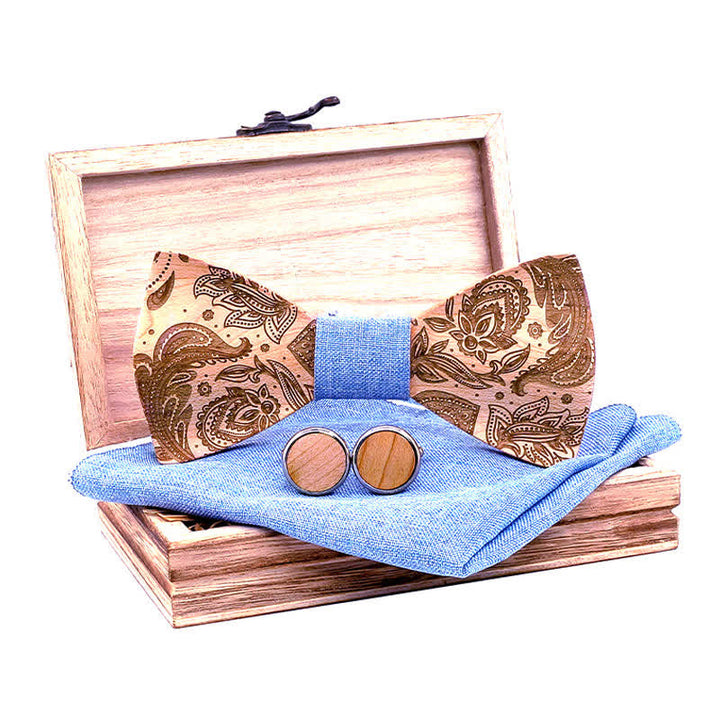 Set di 3 papillon in legno con motivo Paisley da uomo - Azzurro chiaro - image 0