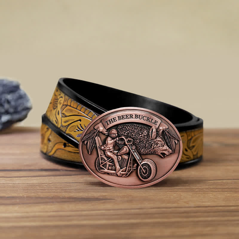 Cintura in pelle con fibbia porta birra creativo fai da te per motocicletta da uomo - Rame - Cintura marrone sabbia (40) - image 30