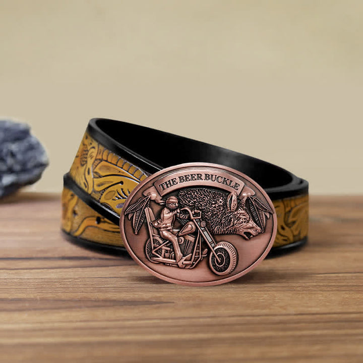 Cintura in pelle con fibbia porta birra creativo fai da te per motocicletta da uomo - Rame - Cintura marrone sabbia (40) - image 30