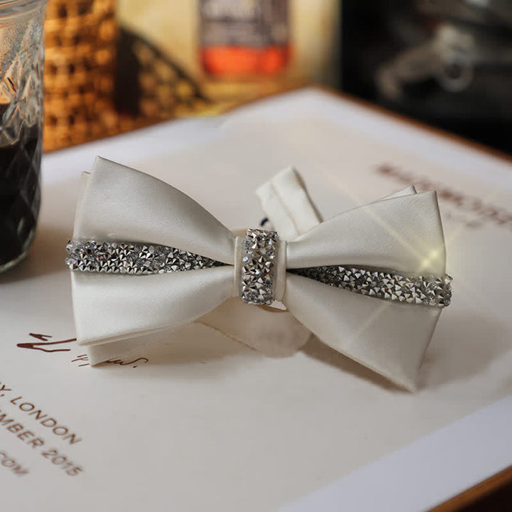 Set da uomo con papillon e fazzoletto da taschino in raso con strass scintillanti - image 15