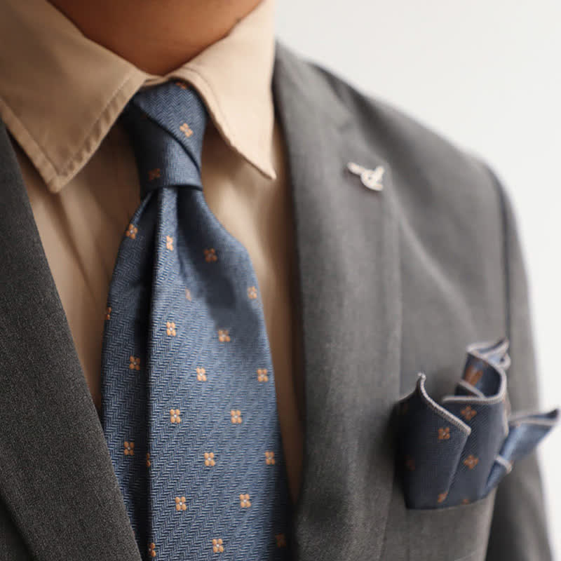 Set 2Ps da uomo con mini motivo vintage e fazzoletto da taschino - Floreale blu - image 12