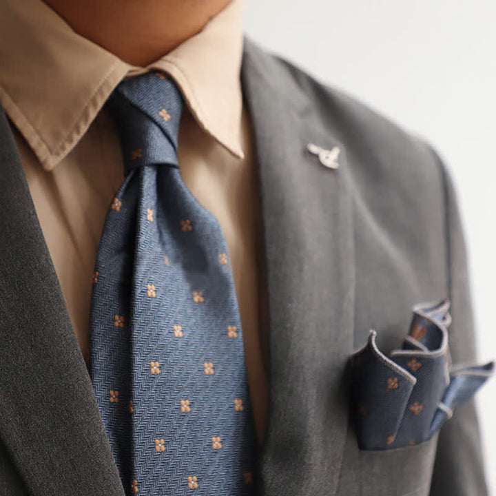 Set 2Ps da uomo con mini motivo vintage e fazzoletto da taschino - Floreale blu - image 12