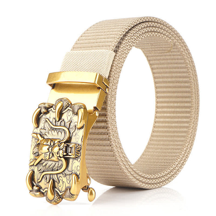 Cintura in nylon con decorazione drago casual da uomo - Beige/Oro - 48" - image 20