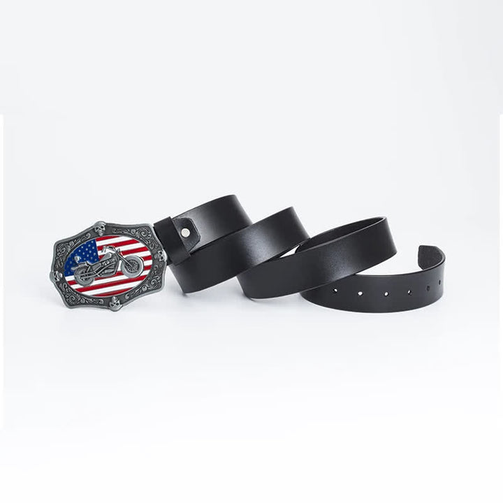 Cintura in pelle da uomo con teschio e bandiera americana per motociclisti - image 4