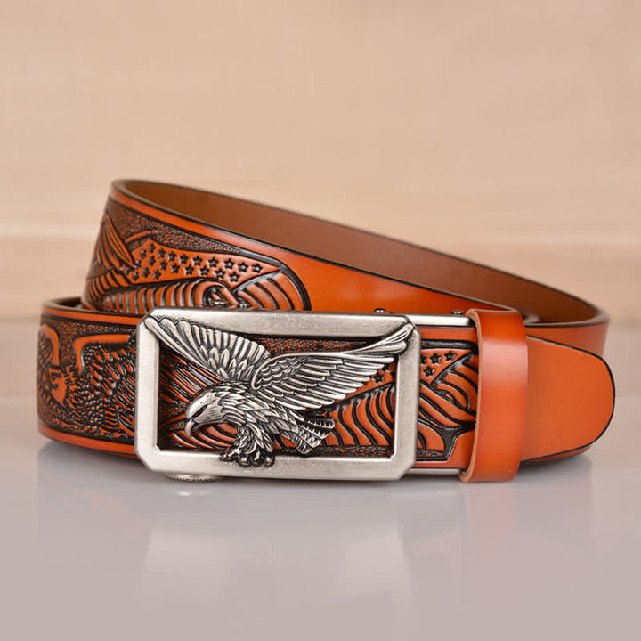 Cintura in pelle goffrata con fibbia Hollow Eagle da uomo - image 11