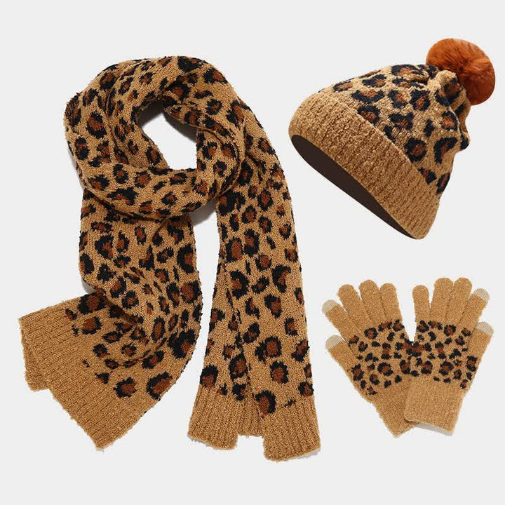 Set di 3 cappelli, sciarpe e guanti con stampa leopardata da donna - Marrone - Regolabile (22"-22 7/8") - image 11