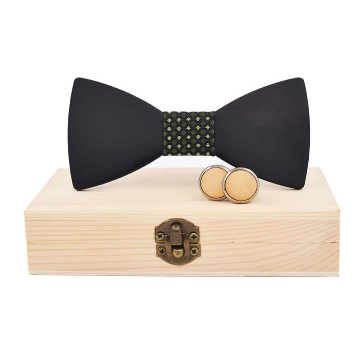 Set di 2 gemelli da uomo in legno nero con papillon - Geometria verde - image 15