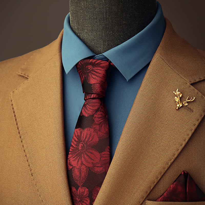 Set di 2 cravatte floreali bordeaux da uomo - Borgogna - image 0