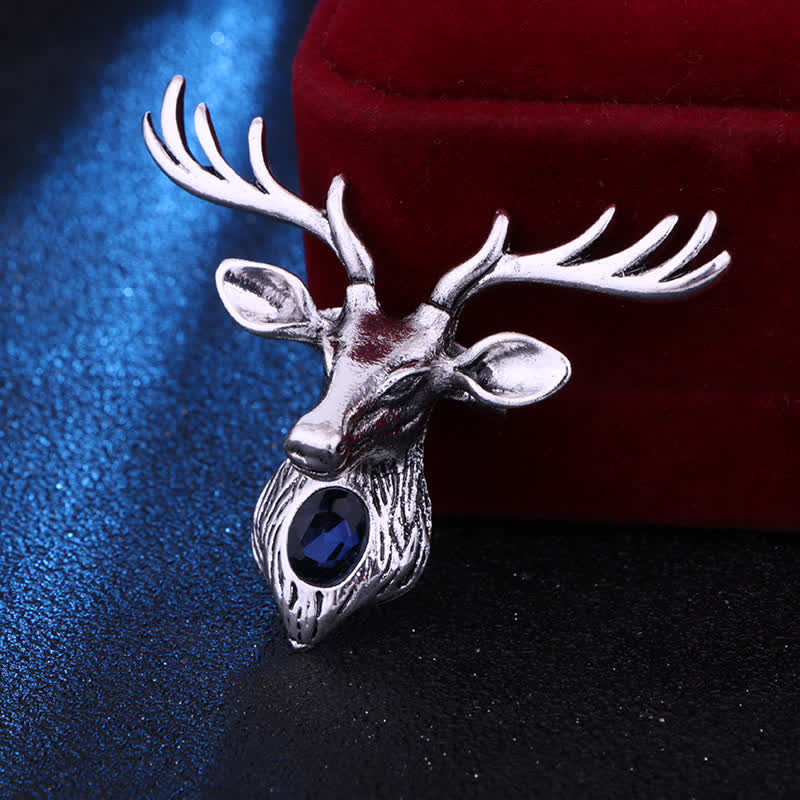 Spilla da uomo con cervo con gemma blu maestosa - Argento - image 6