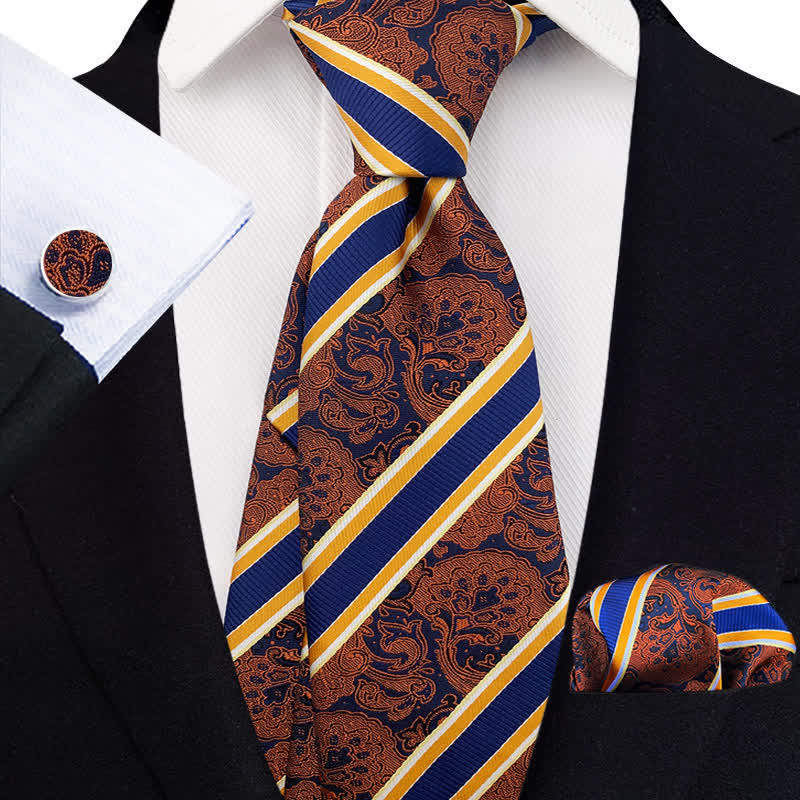 Set di 3 cravatte da uomo a righe arancioni e blu navy con motivo Paisley - Arancione scuro e blu navy - image 0