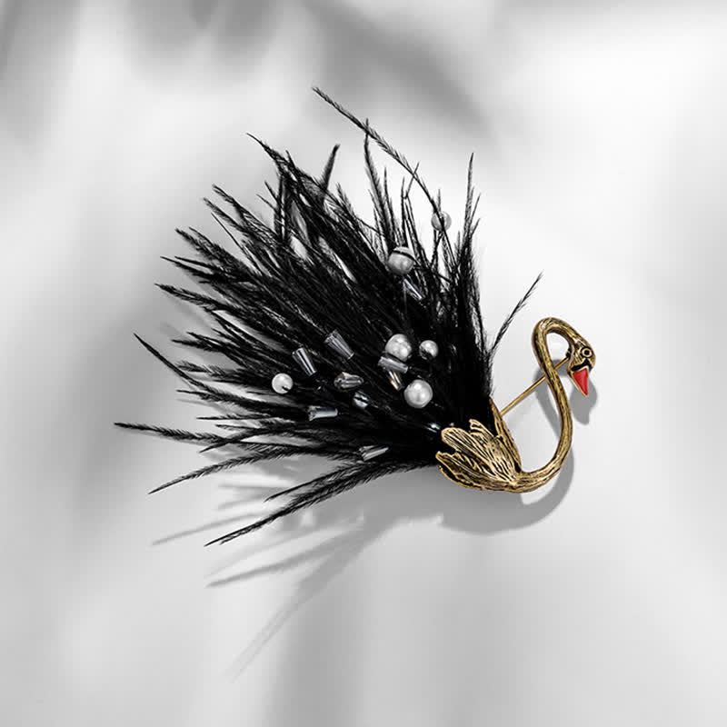 Spilla da donna con piuma di peluche a forma di cigno bianco/nero - image 9