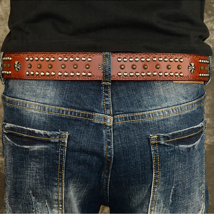 Cintura unisex con decorazione a borchie e borchie incrociate in stile rock - image 3