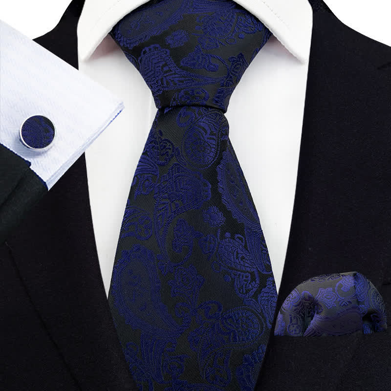 Set di 3 cravatte esotiche Paisley da uomo - Blu notte - image 10