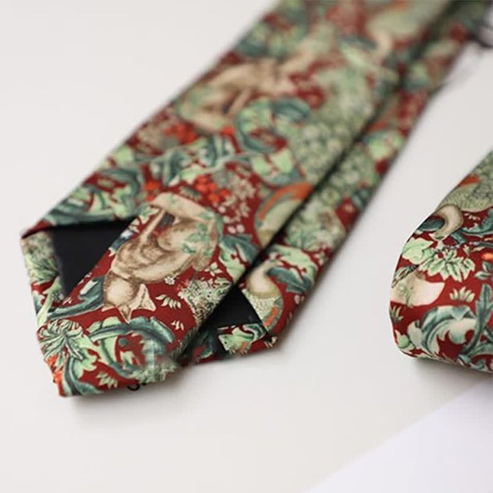 Cravatta floreale vintage da uomo con animali della foresta