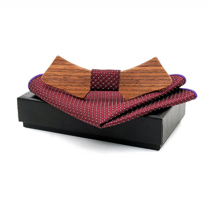 Set di 2 papillon in legno a forma di colletto da uomo - Quadri color Borgogna - image 6