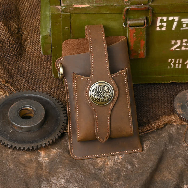 Fondina per telefono con bottone magnetico, borsa da cintura in pelle di cavallo pazzo - Stile n. 2 - Marrone - image 9