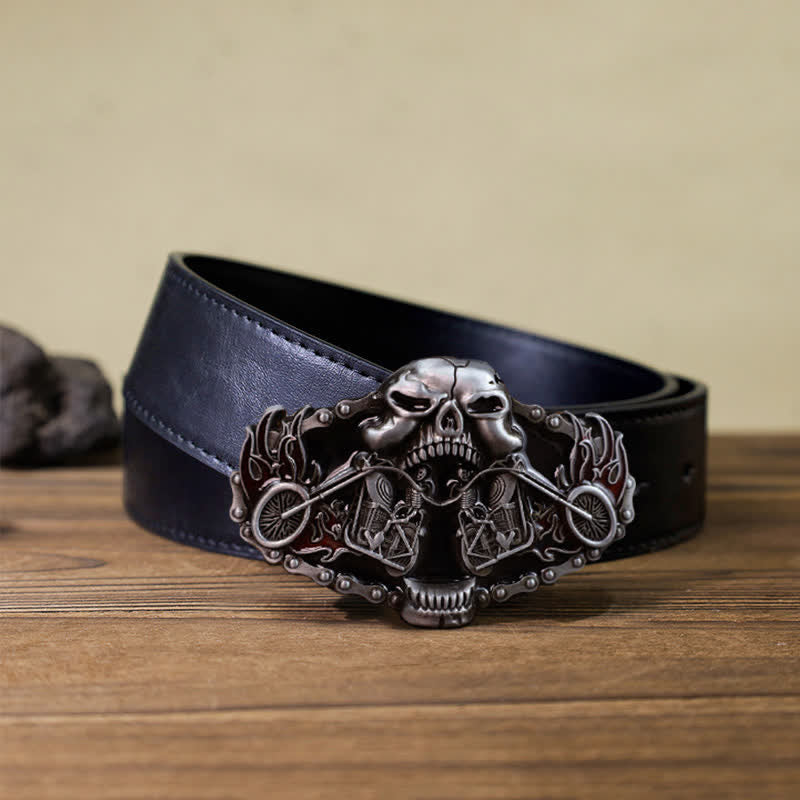 Cintura in pelle con fibbia a forma di testa di fantasma da motociclista fai da te da uomo - Cranio - Cintura PU nera (40) - image 2