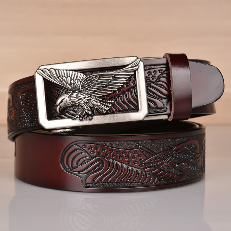 Cintura in pelle goffrata con fibbia Hollow Eagle da uomo - Argento e caffè - 46 - image 26