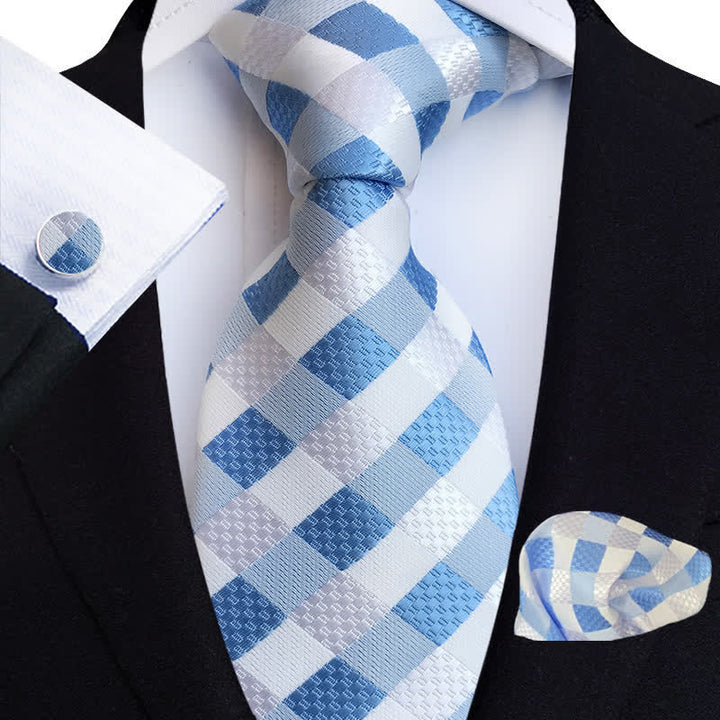 Set di 3 cravatte a quadri colorate da uomo - Azzurro e Bianco - image 1