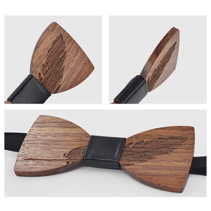 Set di 2 papillon in legno con incisione di piume da uomo - image 3