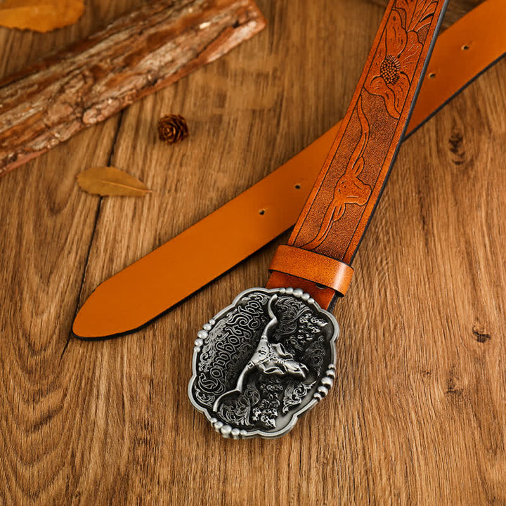 Cintura da uomo in pelle di toro con teschio gotico da cowboy - image 3