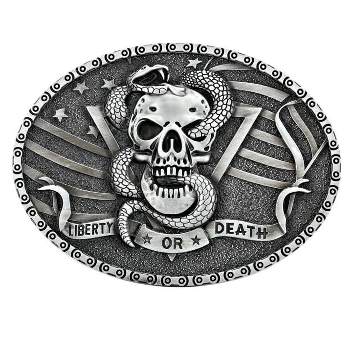 Cintura in pelle fai da te da uomo con fibbia a forma di teschio di serpente "Liberty or Death" - image 2