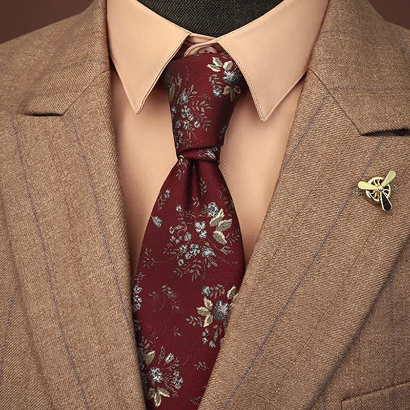 Cravatta floreale vintage rosso scuro e blu da uomo - Rosso scuro e blu - image 0