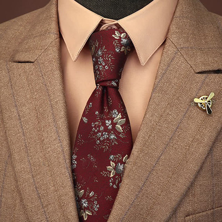 Cravatta floreale vintage rosso scuro e blu da uomo - Rosso scuro e blu - image 0