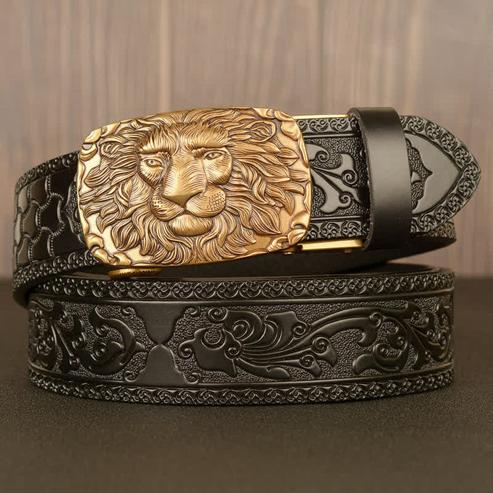 Cintura in pelle da uomo con testa di leone - Oro e nero - 46 - image 10