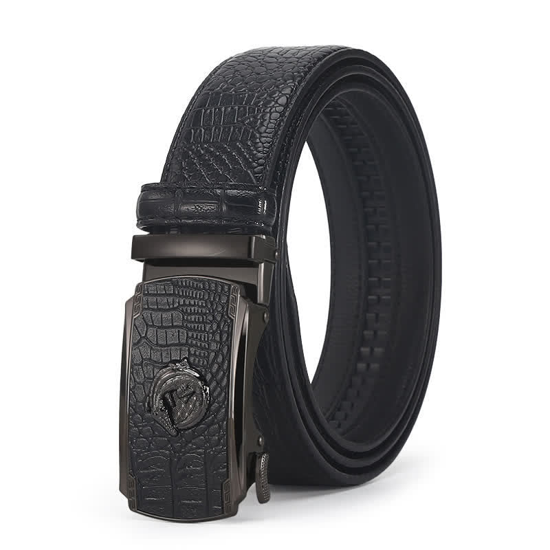 Cintura da uomo in pelle con fibbia automatica con motivo coccodrillo - Stile n. 7 - Nero / Nero - 44 - image 25
