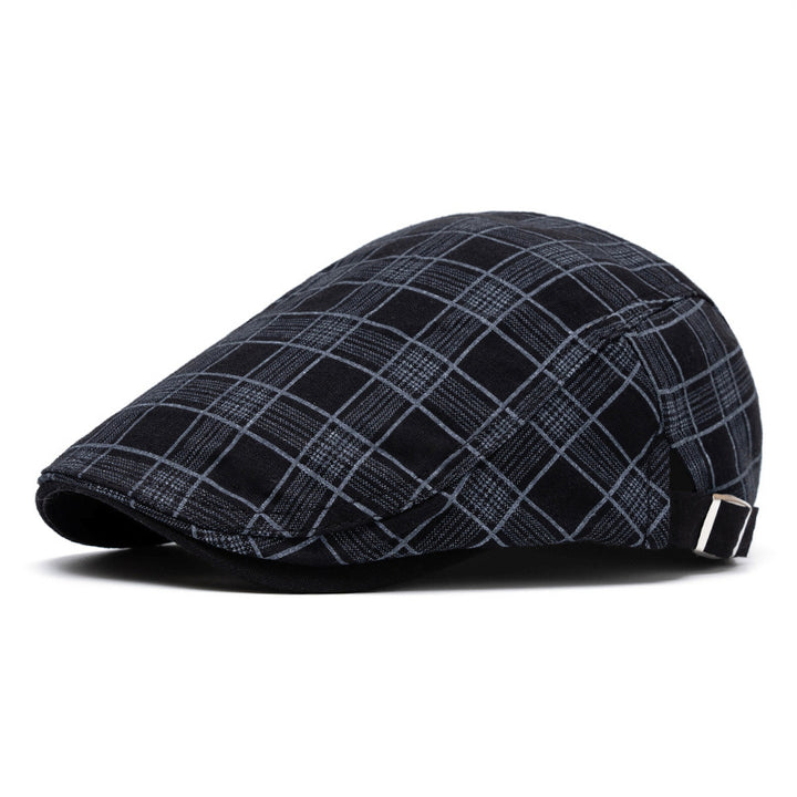 Cappello basco a righe e quadri in puro cotone, moda primavera ed estate - Griglia nera - Regolabile (22"-24") - image 10
