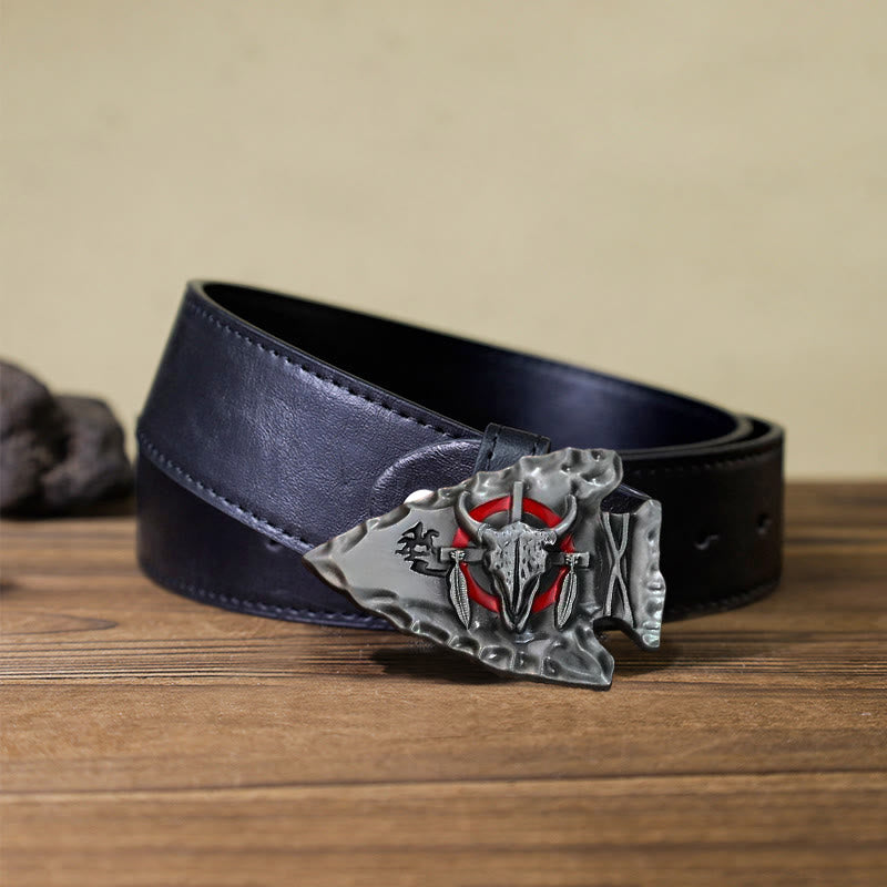 Cintura in pelle con fibbia a forma di toro a forma di punta di freccia fai da te da uomo - Argento antico - Cintura PU nera (40) - image 5