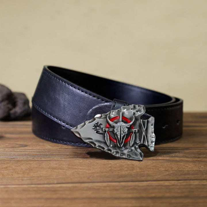 Cintura in pelle con fibbia a forma di toro a forma di punta di freccia fai da te da uomo - Argento antico - Cintura PU nera (40) - image 5