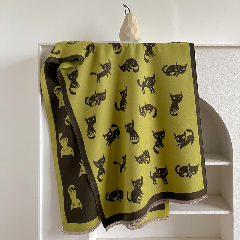 Sciarpa antifreddo con stampa di gatto, calda e grande, da donna - Verde - image 13