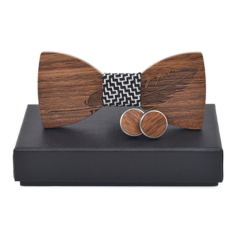 Set di 2 papillon in legno con incisione di piume da uomo - Mosaici in bianco e nero - image 5