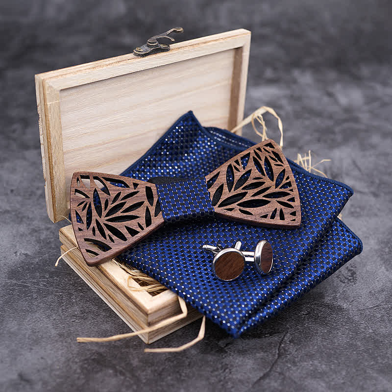 Set di 4 papillon in legno a forma di foglia cava da uomo - image 6