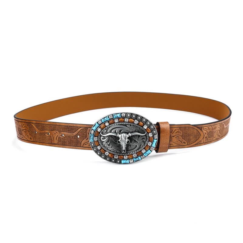 Cintura da uomo in pelle di toro turchese da cowboy western - image 1