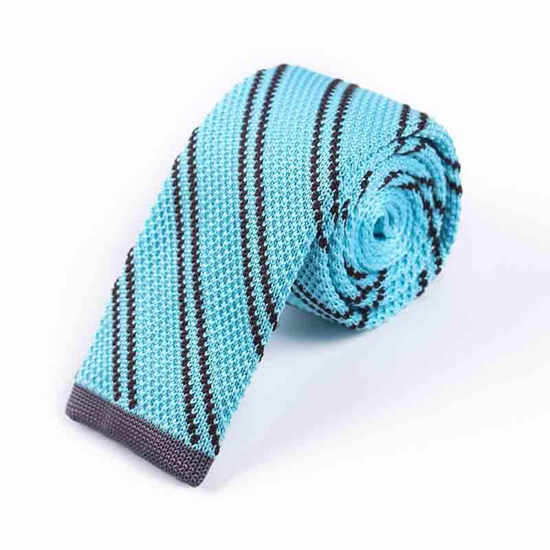 Cravatta a righe diagonali lavorata a maglia da uomo - Blu cielo - image 10