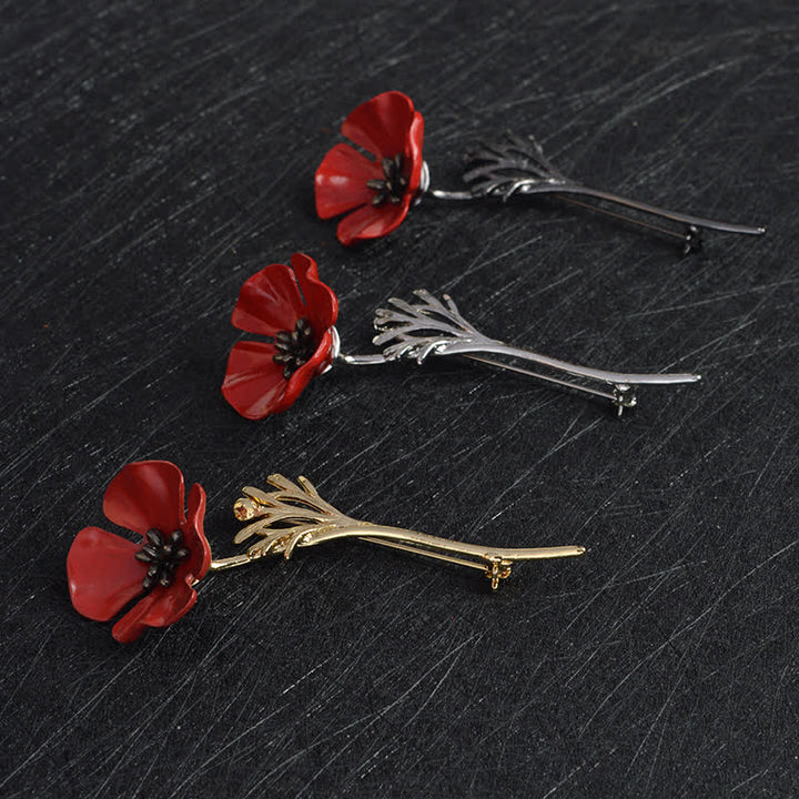 Spilla da donna con fiore di papavero rosso di classe - image 5