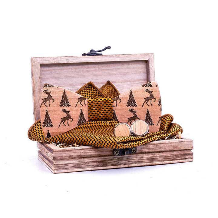 Set di 3 papillon in legno con motivo a cervo e albero di Natale da uomo - Verga d'oro - image 0