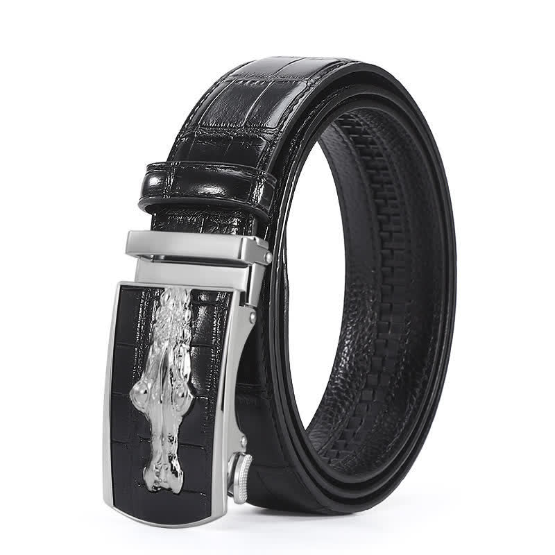 Cintura da uomo in pelle con fibbia automatica con motivo coccodrillo - Stile n. 3 - Nero / Argento - 44 - image 15