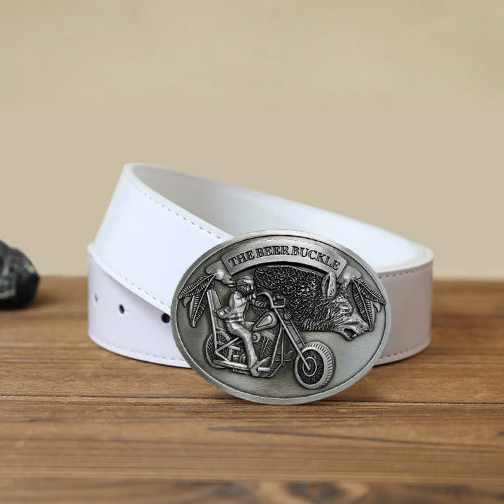 Cintura in pelle con fibbia porta birra creativo fai da te per motocicletta da uomo - Argento - Cintura PU bianca (40) - image 12