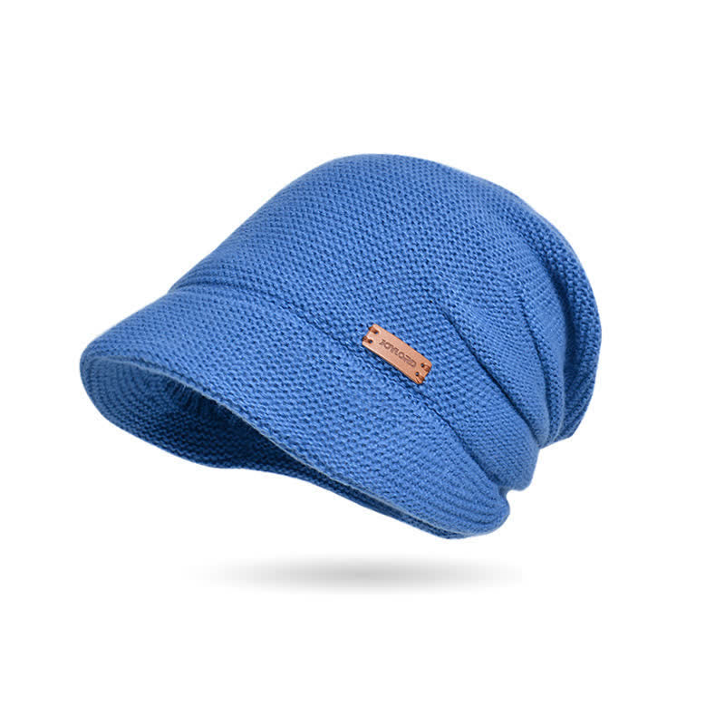 Cappello da donna lavorato a maglia con tesa larga e toppa a forma di lettera - Blu - Regolabile (circa 21 5/8"-23 5/8") - image 4