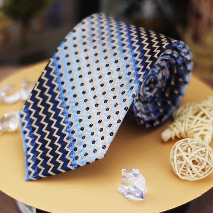 Cravatta a righe a zig-zag con pois blu e neri sfumati da uomo - image 3