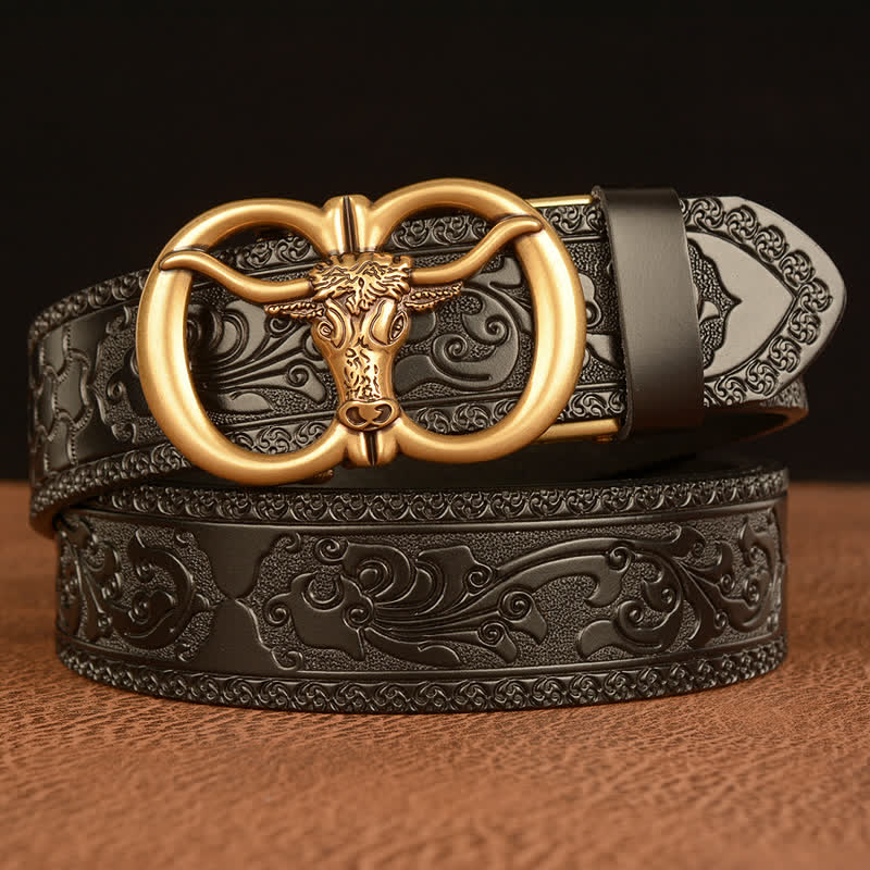 Cintura in pelle con fibbia a testa di toro da uomo - Oro e nero - 46 - image 9